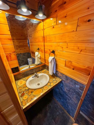 Bathroom at Lake Paradise Cottages, located in Carp Lake, MI 